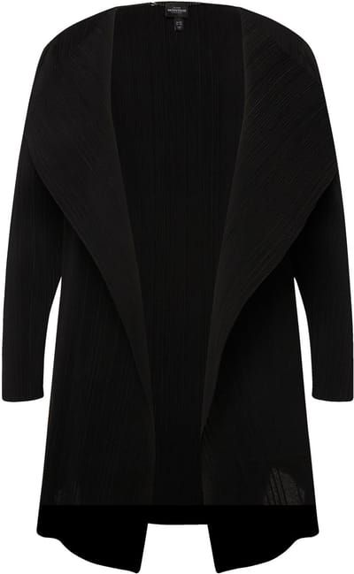 Ulla Popken - Dames - Geplooid jack open pasvorm V-hals lange mouwen - Zwart - Maat 42+