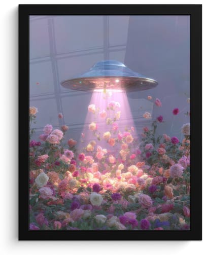 Poster in lijst - Fotolijst 30x40 cm - Posters - Ufo - Rozen - Pastelkleuren - Posterlijst zwart - Decoratie - Wanddecoratie woonkamer - Muurdecoratie slaapkamer