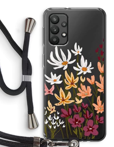 Case Company® - Hoesje met koord geschikt voor Samsung Galaxy A32 4G hoesje met Koord - Painted wildflowers - Telefoonhoesje met Zwart Koord - Bescherming aan alle Kanten en Over de Schermrand