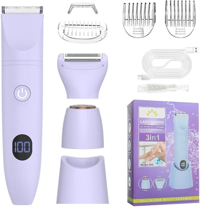 Trimmer vrouw intiem-trimmer vrouw bikinilijn -3-in-1 bikinitrimmer voor dames - Elektrisch scheerapparaat - Oplaadbare bodyhaartrimmer - Draagbare ontharingsset met afneembare onderdelen - Cadeau voor vrouwen - Paars - 13 x 19 cm