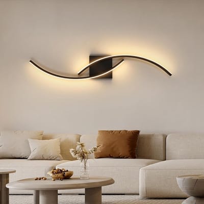 Haobosic - LED-wandlamp voor binnen 80 cm, 27W lange plafondlamp zwart 2-punts 3000K warm wit licht, gebogen design LED-wandverlichting voor hal trappenhuis woonkamer slaapkamer