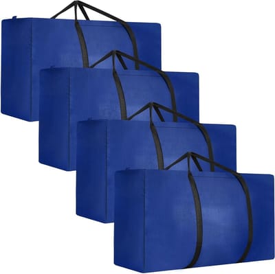 Allecta - Set van 4 grote opbergtassen 120 liter - Oxford heavy-duty - Ritssluiting - Handgrepen - Voor dekbedden, kleding en beddengoed - Blauw