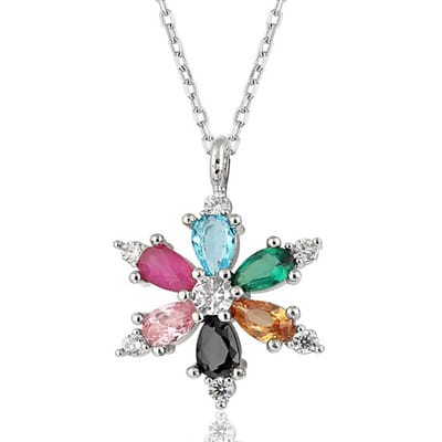 925 Sterling Zilveren Handgemaakte Lotus Bloem Ketting voor Dames – Spirituele en Elegante Mix-Steentjes Sieraad