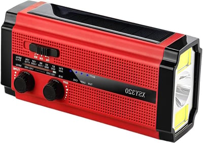 Handzwengel Radio - Noodradio Oplader - Outdoor Avontuur - 5000mAh Accu - 17 cm Lengte - Rood