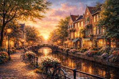 Canvassi - Canvas / Schilderij - Zonsondergang in Bloei - Horizontaal hangend LxBxH 90x60x5 cm
