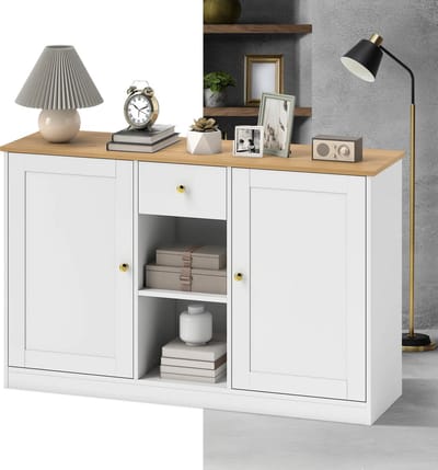 Keukeneiland - Keukenkast - Dressoir - Organizer - Kasten - Houten Werkblad - Lade - Wit