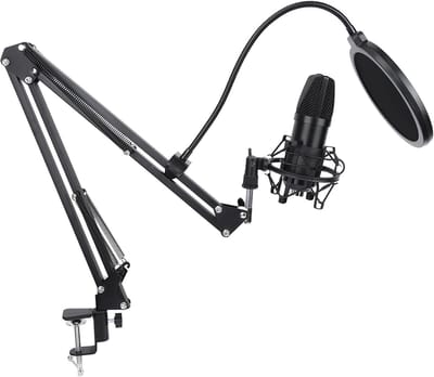 Condensator Microfoon Set - Studio Microfoon - Streaming Podcasting - Cardioïde Opnamepatroon - 96 kHz Samplefrequentie - Zwart