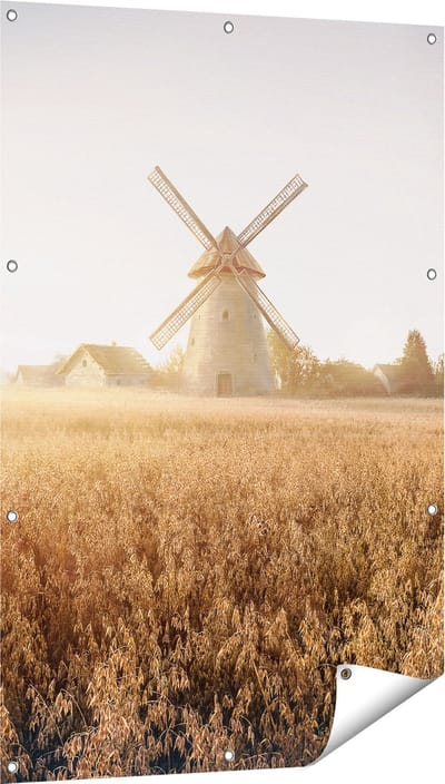 Gards Tuinposter Windmolen in het Veld - 80x120 cm - Tuindoek - Tuindecoratie - Wanddecoratie buiten - Tuinschilderij