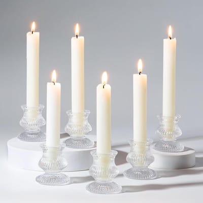Doorzichtige glazen kandelaar voor tafel diner - Set van 20 kleine taper stokjes voor woonkamer kerstdecoratie bruiloft feest - Middelpunt advent modern