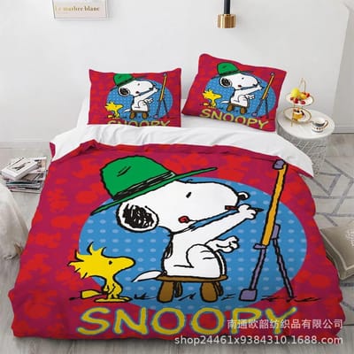 Snoopy Schattige Print Beddengoedsets Dekbed Quilt Bedsprei Dekbedovertrek Kussensloop 2-3 Stuks Sets Kinderen Volwassen Maat Woondecoratie AU Single 140x210cm