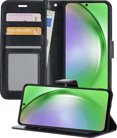 Hoesje - Met Pasjeshouder - Geschikt voor Samsung Galaxy A54 - Luxe Bookcase Portemonee - Flip Case - Kunstleer Book Case - Flipcase - Book Cover - Walletcase - Portemonneehoes - Telefoonhoesjes - Zwart