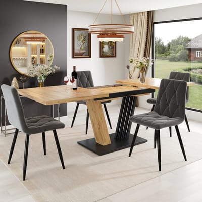 MODENUIT Eettafel - Uitschuifbaar Met Vleugelpoten - Keuken En Woonkamer - MDF Metaal - 120-160x80x76 Cm - Houtkleur