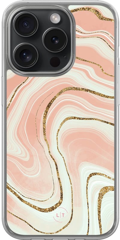 Hoesje geschikt voor iPhone 15 Pro - Marmer peach - 2in1 backcover - Marmer - Multi - Leuke Telefoonhoesjes