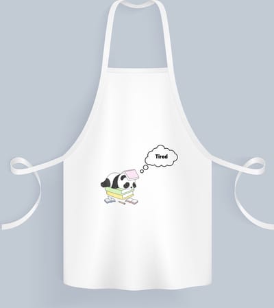 Akyol - tired panda Keukenschort - Panda - panda liefhebbers - panda die ligt op een stapel boeken - verjaardag - dieren liefhebbers - cadeau - kado - geschenk - verjaardagscadeau - 82 bij 71 cm