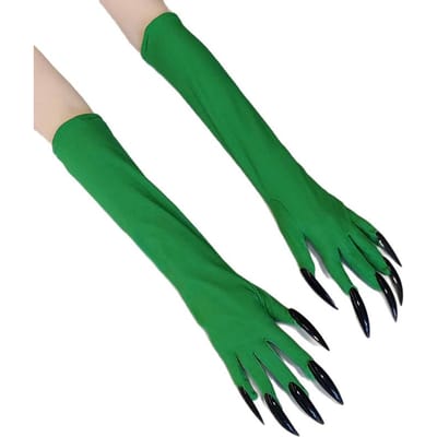 Gants noirs à griffes de diable pour femmes, longs ongles et élastiques aux doigts, accessoires de déguisement pour Halloween. vert