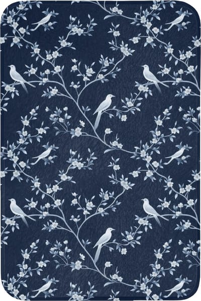 Badmat 60x90 cm - Antislip - Grafisch - Bloesemtak - Blauw - Badmatten voor badkamer - Badkamermat - Douchemat - Badkamer mat