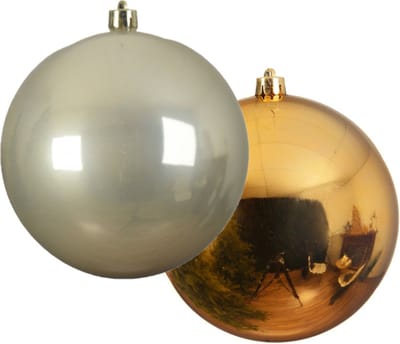 Grote decoratie kerstballen - 2x st- 20 cm -champagne en goud -kunststof