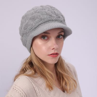 Muts - Warme muts - Wintermuts dames - Gebreide muts - Winter warme - Mutsen voor dames - Thermische gebreide wintermuts - Fleecegevoerde damesbaret - Warme gebreide wollen muts - Geschikt voor schaatsen-Snowboarden-Skiën-Reizen(Lichtgrijs)