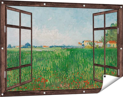 Gards Tuinposter Doorkijk Veld met Klaprozen - Vincent van Gogh - 120x80 cm - Tuindoek - Tuindecoratie - Wanddecoratie buiten - Tuinschilderij