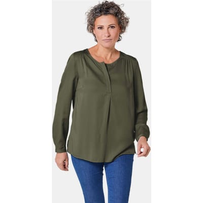 Flatteuze blouse zonder sluiting met modieuze kraag - kaki - Gr. 19 van Goldner Fashion