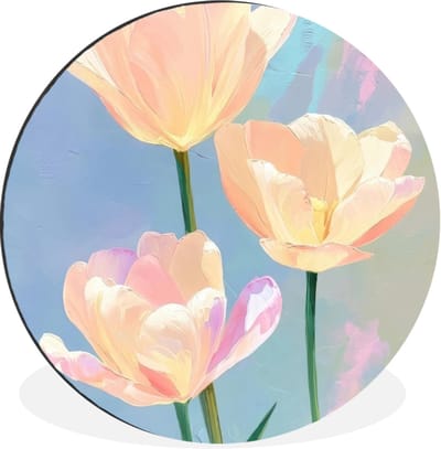 WallCircle - Wandcirkel - Muurcirkel - Tulpen - Roze accenten - Blauw - Aluminium - Dibond - 30x30 cm - Binnen en Buiten