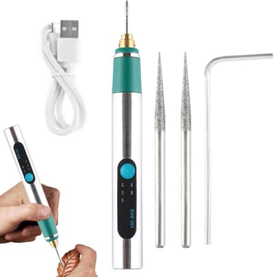 Graveer Pen Set - Draadloos Gereedschap - Metaal Bewerken - Oplaadbaar USB - 125x16mm - Zilverkleurig