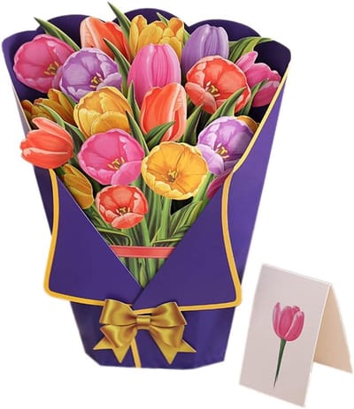 Papieren Bloemen Boeket - Wenskaart 3D - Feestelijke Groeten - Inclusief Briefkaart - 35 x 27 cm - Multicolor