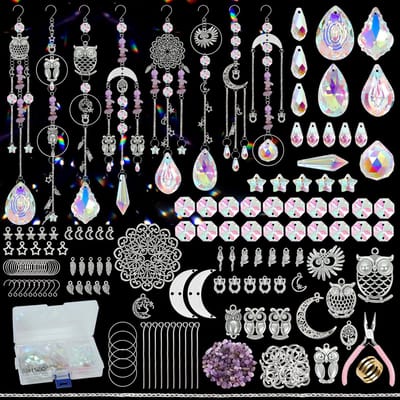 410 Stuks Zonnevangers Kristallen Set AB Glazen DIY Knutselsets Kit Volwassenen Kristallen Zonnevanger Hangers Regenboog Prisma Kristal Windspel Hangende voor Tuin Window Decoratie (Uil)