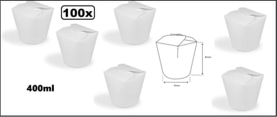 100x Wok to Go beker 400ml wit - hoogte 86mm - Oosters noodle nasi bami mihoen
