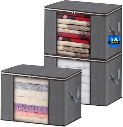 Unyqoos ® Uitgebreide Opbergtassenset van 3 Stuks voor Kleding, Dekens en Seizoensartikelen, 90 Liter Capaciteit