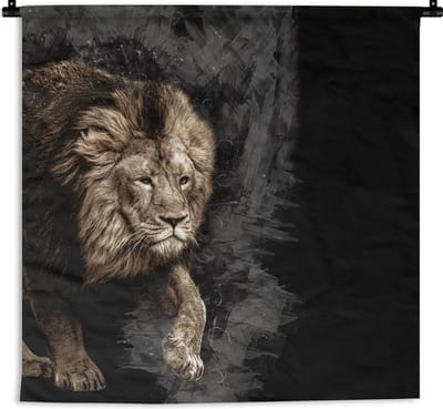 Wandkleed - Wanddoek - Leeuw - Dieren - Zwart - 60x60 cm - Wandtapijt