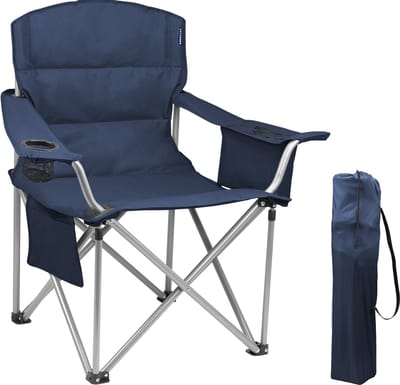 TRVLMORE Campingstoel - Opvouwbaar - XL - Comfortabele Vouwstoel - 150 kg draagvermogen - Drankhouder - Koelvak - Visstoel - Klapstoel - Blauw