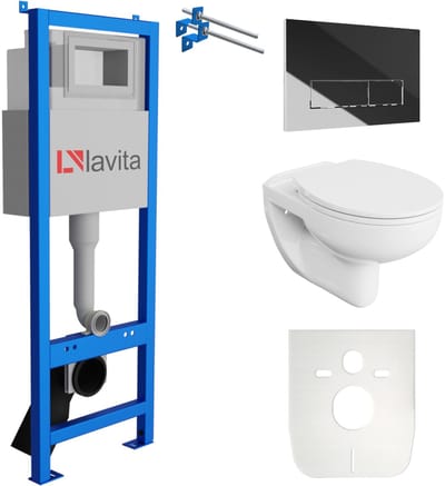 LAVITA LAV 101 ARCTIC - Compleet Inbouwreservoir 40cm - Chromen Drukplaat 200.3.2 - Randloos Hangtoilet Wit Hoogglans