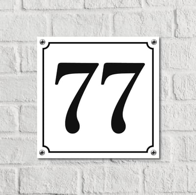Huisnummerbord Wit Dibond Deluxe - Nummer 77 - incl. bevestiging | - naambord - nummerbord - voordeur