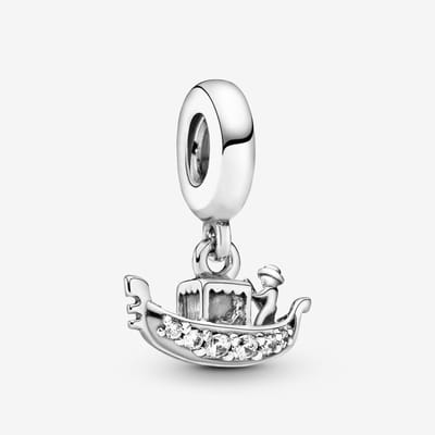 Fler® | Bedel | Past op populaire bedelarmbanden (standaard - 3mm) | Venetiaanse Gondel Bedel | Venetië | Hangbedel Charm | 925 sterling zilver | Transparante Zirkonia | Armband Kraal | Valentijnsdag Cadeau | Sinterklaas kado | Kerstcadeau