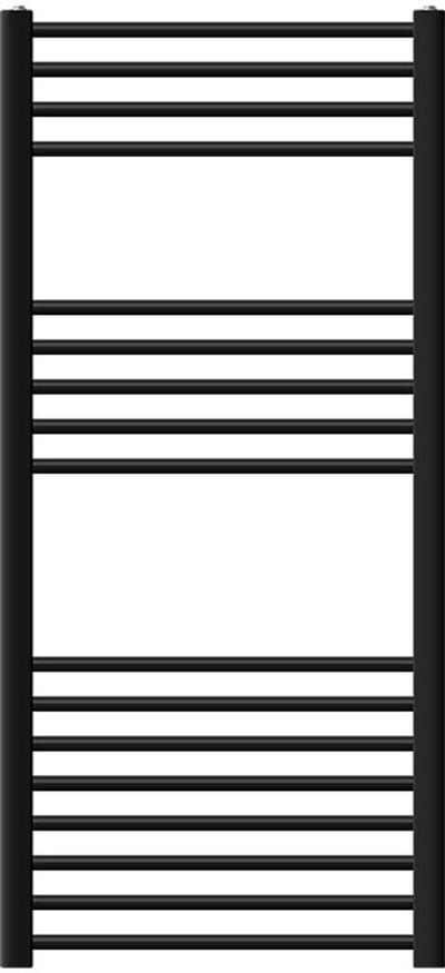 Elektrische badkamerradiator met verwarmingselement 900W 600x1200 mm zwart mat rechte zijaansluiting & thermostaat LuxeBath
