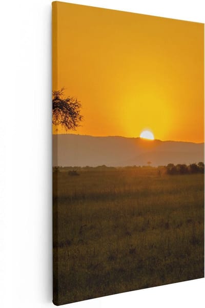 Artaza Canvas Schilderij Zonsondergang - 20x30 cm - Klein - Wanddecoratie Afrika - Muurdecoratie Boom - Kamer Accessoires Savanne