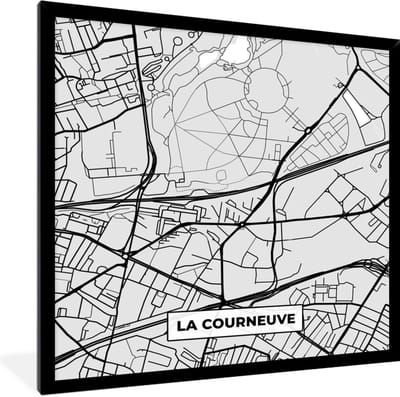 Fotolijst incl. Poster - Stadskaart – Frankrijk – Kaart – La Courneuve – Plattegrond - 40x40 cm - Posterlijst