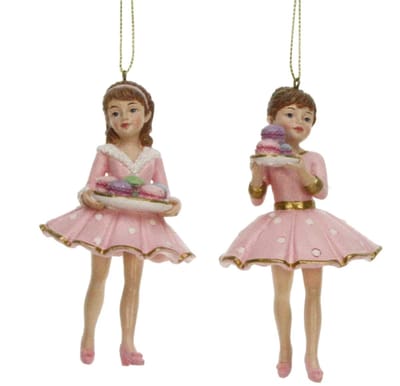 1x Ornament Meisjes met macarons, 6x6x12cm