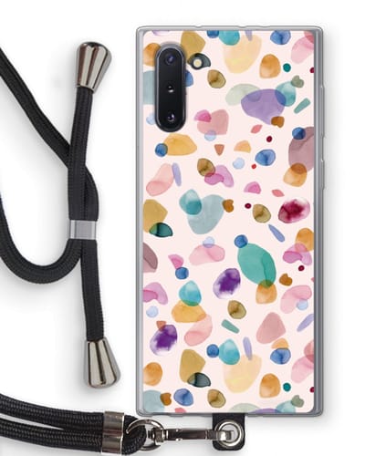Case Company® - Hoesje met koord geschikt voor Samsung Galaxy Note 10 hoesje met Koord - Terrazzo Memphis - Telefoonhoesje met Zwart Koord - Bescherming aan alle Kanten en Over de Schermrand