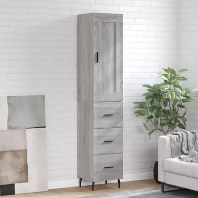 vidaXL - Hoge - kast - 34,5x34x180 - cm - bewerkt - hout - grijs - sonoma - eikenkleurig