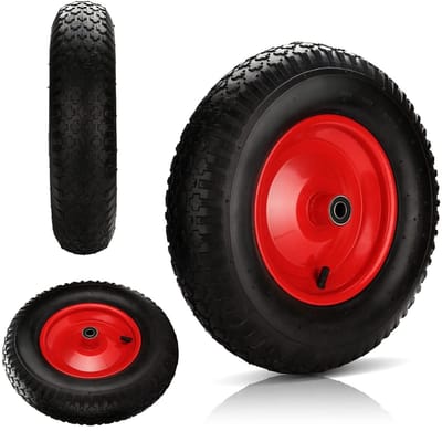 Kruiwagenwiel luchtband - Reservewiel steekwagen - Tuinieren en klussen - Lekvrij massief rubber - 390 mm diameter - Zwart
