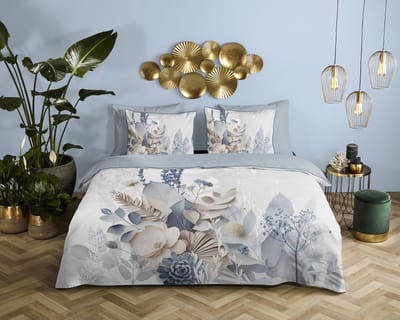 Descanso dekbedovertrek bloemen en bladeren - 1 persoons 140x200/220 cm - Grijs - 100% Katoen satijn
