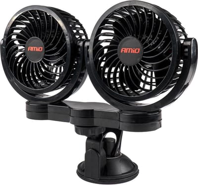 AMiO Dubbele Autoventilator Zuignap met USB-oplader Zwart (5x10 cm) 12V