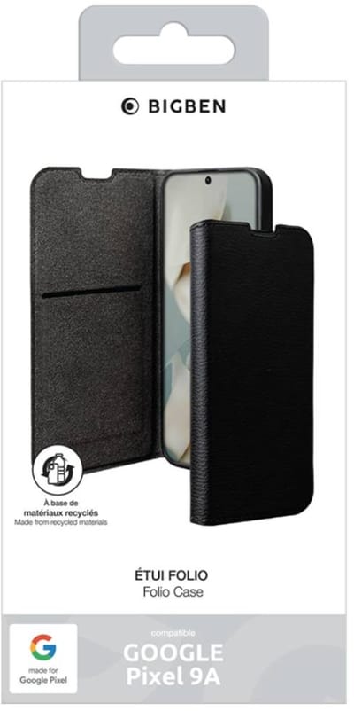 Bigben Connected, Hoesje geschikt voor Google Pixel 9A - Folio met Standaard & Kaarthouders, Zwart