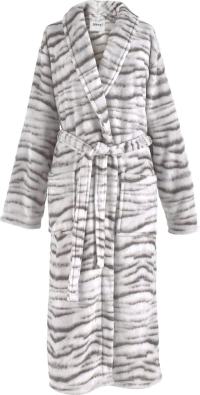 iSleep Badjas - Siberische Tijger Print - Zachte Fleece - Lang Model - Maat S - Grijs