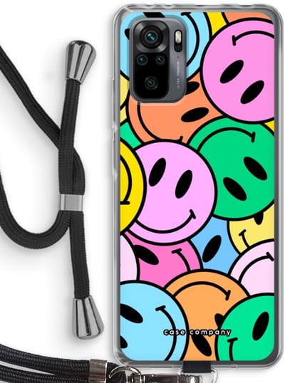 Case Company® - Hoesje met koord geschikt voor Xiaomi Redmi Note 10 Pro hoesje met Koord - Smiley N°1 - Telefoonhoesje met Zwart Koord - Bescherming aan alle Kanten en Over de Schermrand