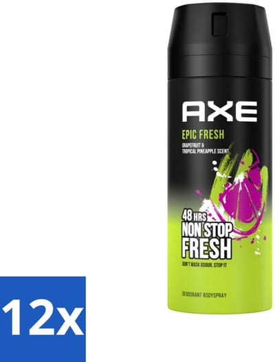 12 x AXE - Deodorant Spray - Epic Fresh - Citrus & Mint - Ultra Fris - 150 ml - AXE Deodorant - Deodorant Spray - Frisse Geur - Citrus Geur - Mint Geur