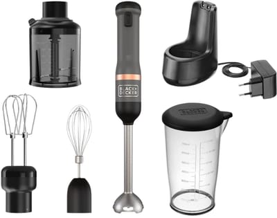 BLACK+DECKER KitchenWand 4-in-1 Draadloze Staafmixer – Accu – Inclusief Hakmolen & Garde - BCKM1014KG