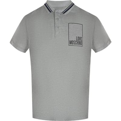Love Moschino Heren Box Logo Katoenen Poloshirt (Grijs)